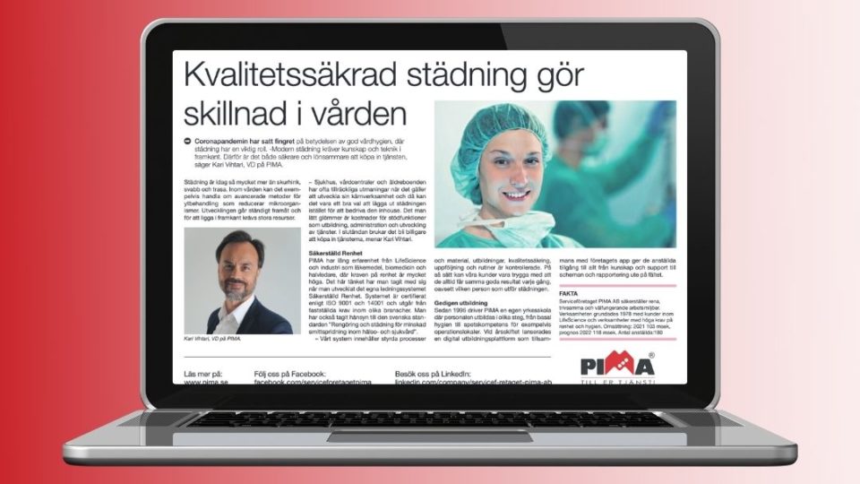 pimas artikel i Dagens Industri om säkerställd städning